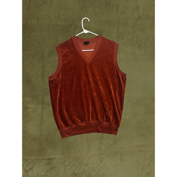 Campus Other - Vintage 80s Campus Velour Sweater Vest Mens Large Rust Orange V-Neck Made in USA